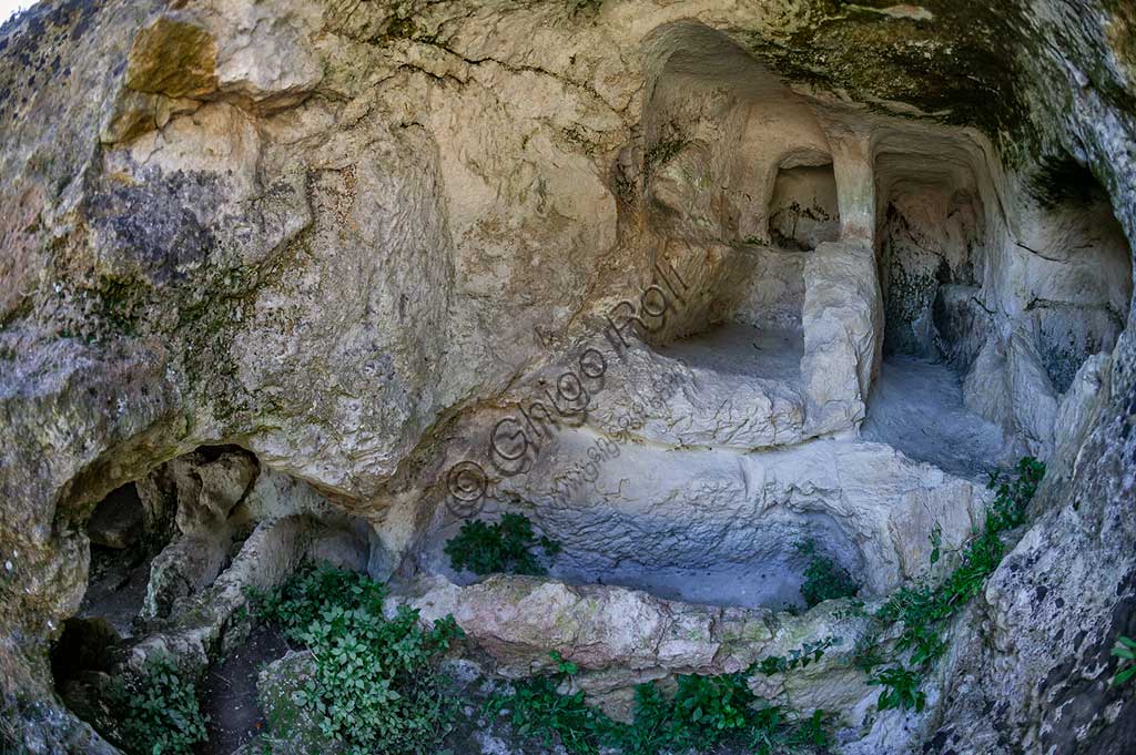 Palazzolo Acreide, The archaeological site of  Akrai: view of latomie (prisons in quarries)