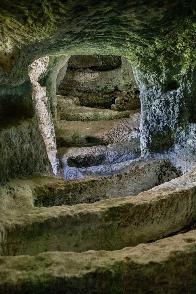 Palazzolo Acreide, The archaeological site of  Akrai: view of latomie (prisons in quarries)