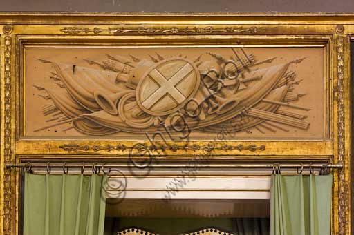 Palermo, The Royal Palace or Palazzo dei Normanni (Palace of the Normans), The Royal Apartment, The Viceroy Room: detail of apating over a door representing a panoply. Dry wall paintings by Salvatore Gregorietti, 1901