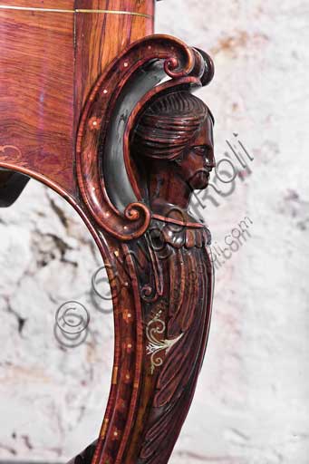 Palermo, The Royal Palace or Palazzo dei Normanni (Palace of the Normans), The Royal Apartment, Room of the Peeling Walls or Former Presidents: desk inlaid in rosewood, boxwood and mother-of-pearl, by Sicilian cabinet makers, XIX century. Detail.