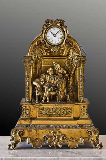 Palermo, The Royal Palace or Palazzo dei Normanni (Palace of the Normans), The Royal Apartment, corridor which leads to the Viceroy Room: table clock in golden bronze.