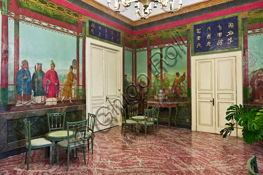 Palermo, Palazzo Reale o Palazzo dei Normanni, Appartamento Reale, Sala Cinese o Gabinetto Cinese: veduta. Le  pitture murali a secco sono di Giovanni Patricolo, 1880 circa.