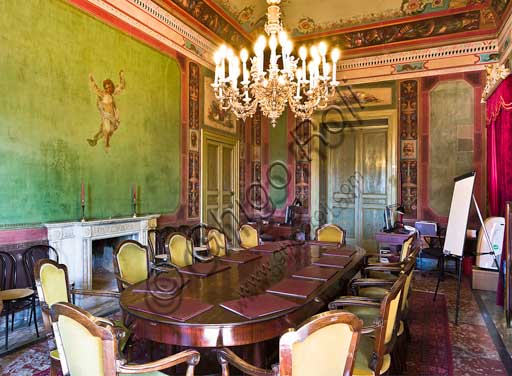 Palermo, The Royal Palace or Palazzo dei Normanni (Palace of the Normans), The Royal Apartment, The Gregorietti Room (the room beside the Pompeiana Room): view. This one is the reading room for the members of the Parliament.