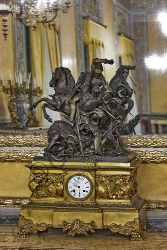 Palermo, The Royal Palace or Palazzo dei Normanni (Palace of the Normans), The Royal Apartment, The Yellow Room: table clock in bronze and golden wood, XIX century.