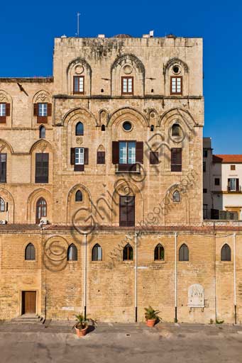 Palermo, The Royal Palace or Palazzo dei Normanni (Palace of the Normans): view of the North-East façade of the Pisan Tower.