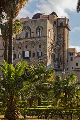 Palermo, The Royal Palace or Palazzo dei Normanni (Palace of the Normans): view of the North-East façade of the Pisan Tower.