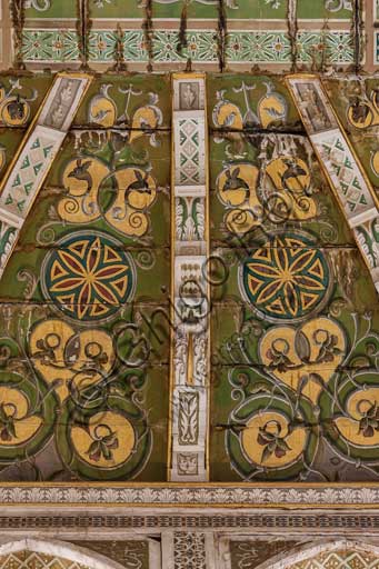 Palermo, The Royal Palace or Palazzo dei Normanni (Palace of the Normans), Joharia Tower, the Winds Room: wooden cusp with the Rose of the Winds  (Compass Rose) at its centre. Detail.