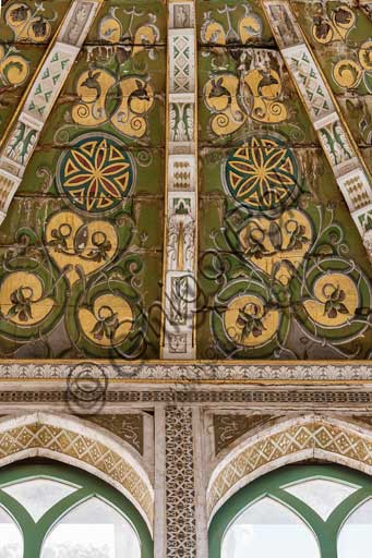 Palermo, The Royal Palace or Palazzo dei Normanni (Palace of the Normans), Joharia Tower, the Winds Room: wooden cusp with the Rose of the Winds  (Compass Rose) at its centre. Detail.