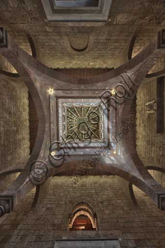 Palermo, The Royal Palace or Palazzo dei Normanni (Palace of the Normans), Joharia Tower, the Winds Room: wooden cusp with the Rose of the Winds  (Compass Rose) at its centre. Zenithal view.