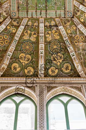 Palermo, The Royal Palace or Palazzo dei Normanni (Palace of the Normans), Joharia Tower, the Winds Room: wooden cusp with the Rose of the Winds  (Compass Rose) at its centre. Detail.