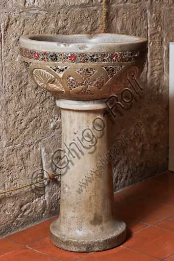 Palermo, The Royal Palace or Palazzo dei Normanni (Palace of the Normans), Offices of the Presidency: basin decorated in opus sectile. It may be a holy water font (XII - XIII centuries)