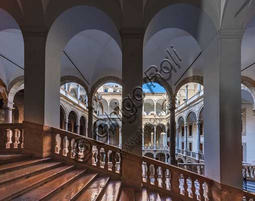 Palermo, The Royal Palace or Palazzo dei Normanni (Palace of the Normans): view of the Maqueda courtyard from the monumental staircase.