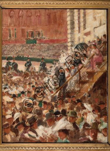 Assicoop - Unipol Collection: Aroldo Bonzagni (1887 - 1918), "The Palio of Siena (horse race)", oil on canvas, cm 71 X 55.