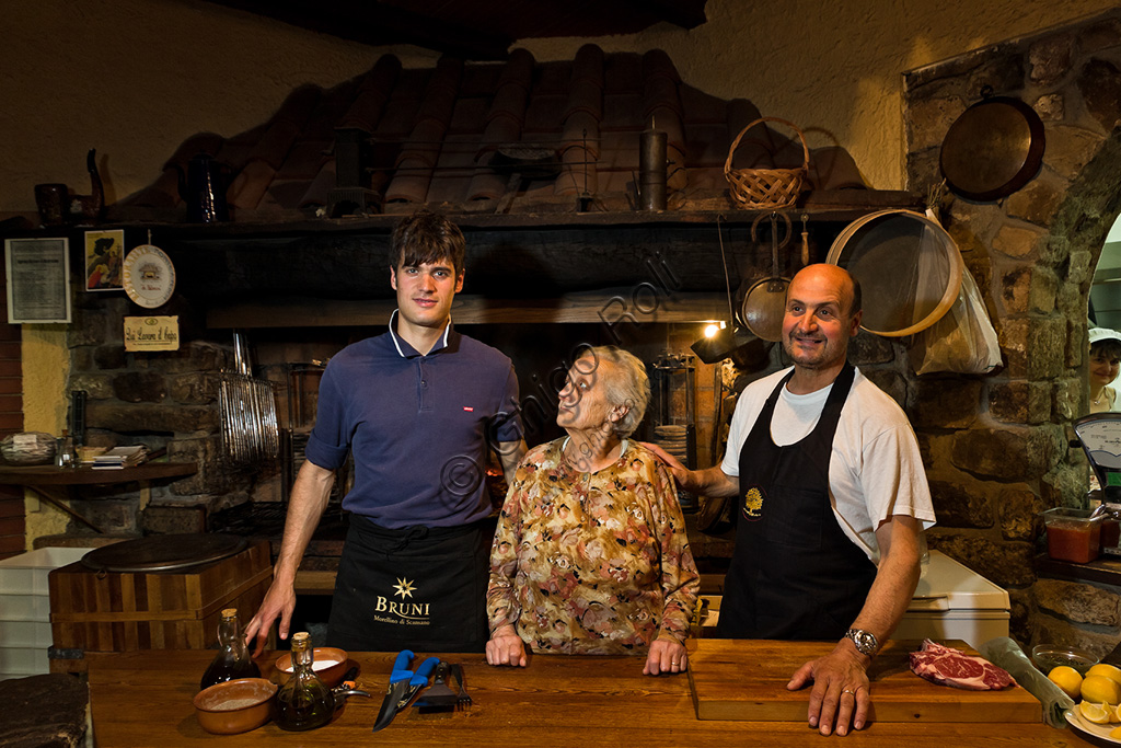 "Da Palmira" Restaurant: the owner Roberto on the right with his mother Palmira and his son Fabio.