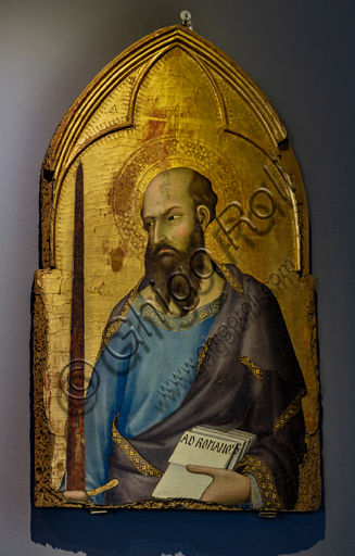  Orvieto, MODO (Museum of the Opera of the  Duomo of Orvieto):  The Virgin with the Child flanked by St. Magdalene, St. Dominic, St. Peter and St. Paul, tempera, gold and silver leaf on panel, by Simone Martini, 1320-1. Detail of St. Paul.