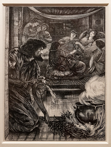  Parable of the boiling pot", (1881)  by Edward Coley Burne Jones (1833 - 1895), relief print on paper.