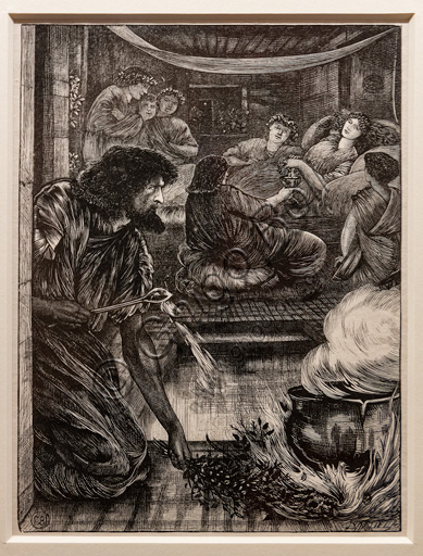 Parabola della pentola che bolle (1881)  di Edward Coley Burne Jones (1833 - 1895), stampa a rilievo su carta.