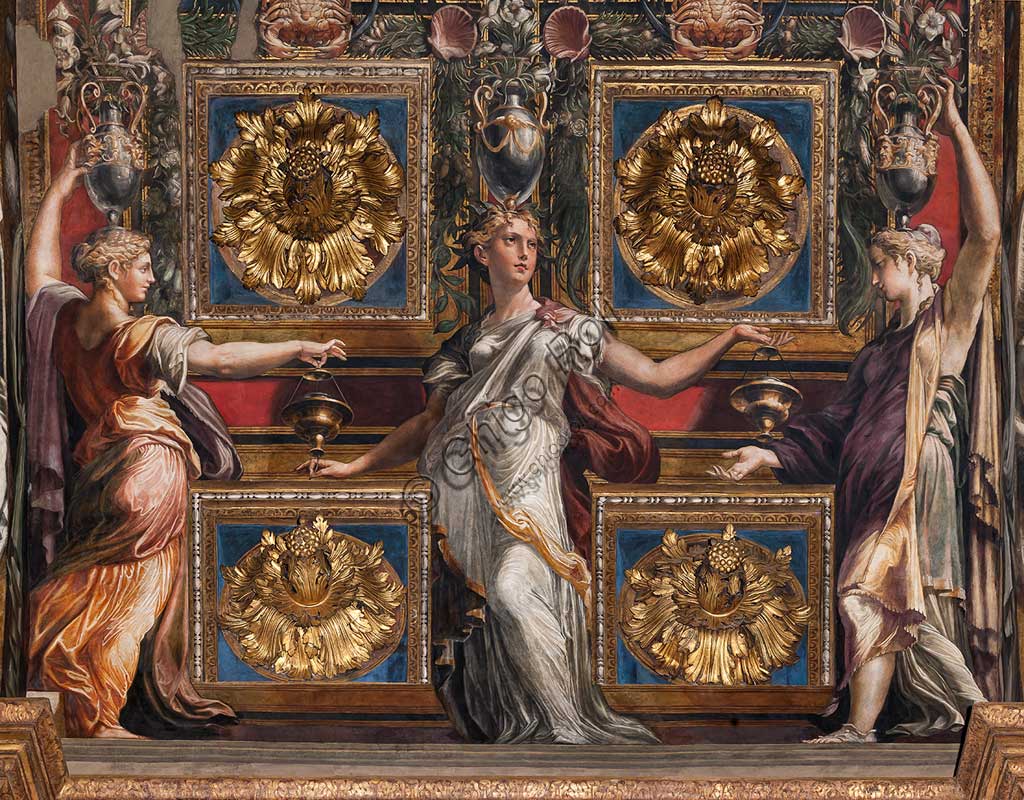 Parma, Chiesa di Santa Maria della Steccata, arcone del braccio orientale del transetto: affreschi del Parmigianino (Girolamo Francesco Maria Mazzola),  con canefore, che richiamano la leggenda delle Vergini Sagge e delle Vergini Folli  (1530-39). Particolare.