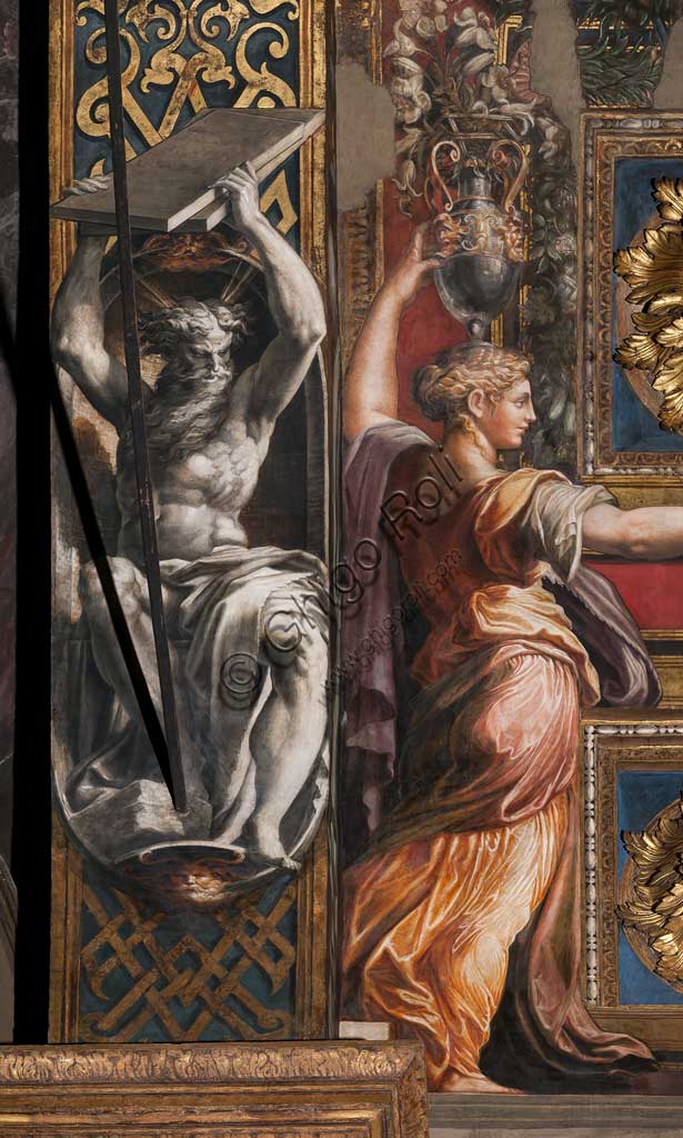 Parma, Chiesa di Santa Maria della Steccata, arcone del braccio orientale del transetto: affreschi del Parmigianino (Girolamo Francesco Maria Mazzola),  con canefore, che richiamano la leggenda delle Vergini Sagge e delle Vergini Folli  (1530-39). Particolare.