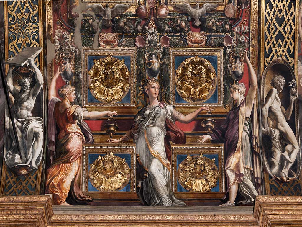 Parma, Chiesa di Santa Maria della Steccata, arcone del braccio orientale del transetto: affreschi del Parmigianino (Girolamo Francesco Maria Mazzola),  con canefore, che richiamano la leggenda delle Vergini Sagge e delle Vergini Folli  (1530-39). Particolare.