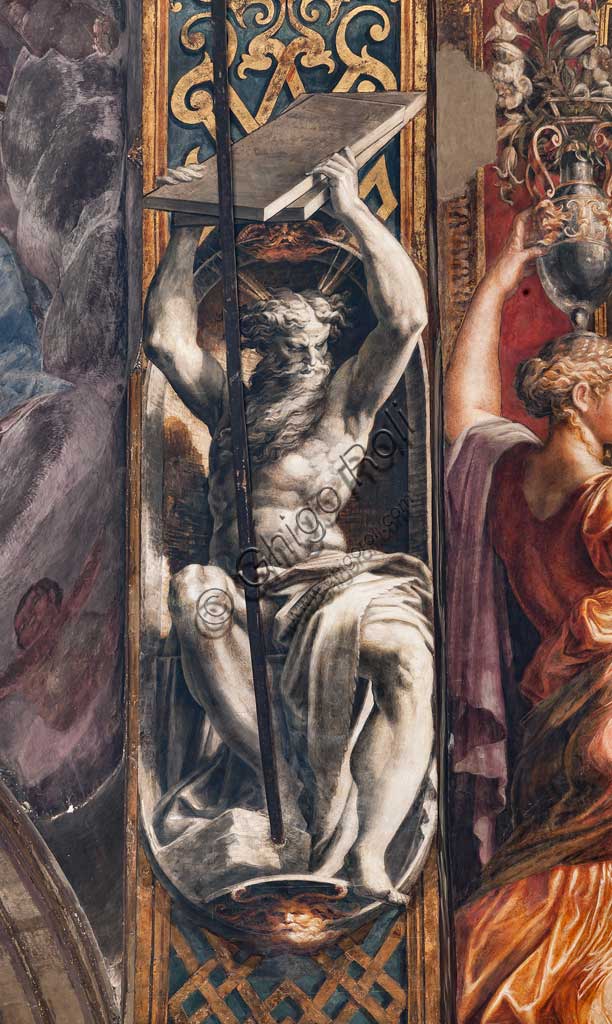 Parma, Church of St. Maria della Steccata, arch of the eastern arm of the transept: frescoes by Girolamo Francesco Maria Mazzola, known as Parmigianino, with caryatids which refer to the legend of the Wise Virgins and the Mad Virgins (1530-39). Detail.