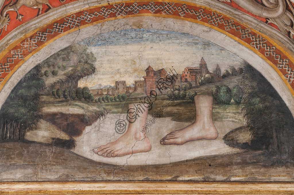 Parma, Former Monastery of St. Paul: the Chamber with frescoes by Alessandro Araldi (1514). On the vault there are frescoes representing scenes of the Old and New Testament, decorations with grotesques and puttos playing musical instruments. Detail.
