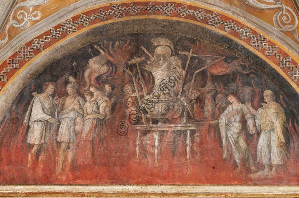 Parma, Former Monastery of St. Paul: the Chamber with frescoes by Alessandro Araldi (1514). On the vault there are frescoes representing scenes of the Old and New Testament, decorations with grotesques and puttos playing musical instruments. Detail.