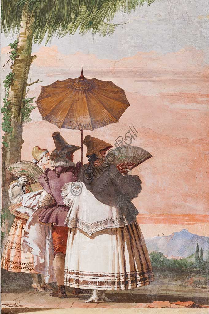 Vicenza, Villa Valmarana ai Nani, Foresteria, Stanza delle finte architetture gotiche: "Passeggiata estiva"; affresco di Giandomenico Tiepolo, 1757.