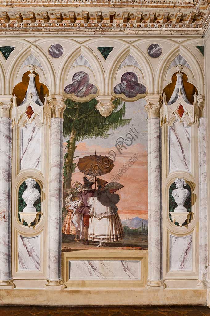 Vicenza, Villa Valmarana ai Nani, Foresteria, Stanza delle finte architetture gotiche: "Passeggiata estiva"; affresco di Giandomenico Tiepolo, 1757.