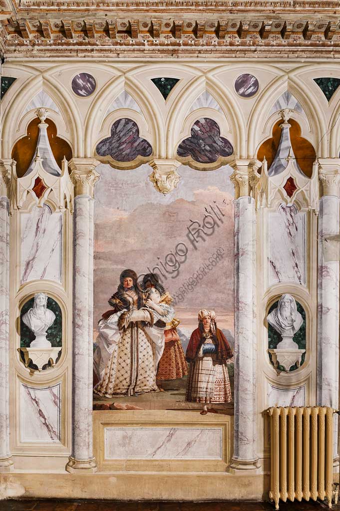 Vicenza, Villa Valmarana ai Nani, Guest Lodgings, Room  of the False Gothic Architectures: " A Winter Walk". Frescoes by Giandomenico Tiepolo, 1757.