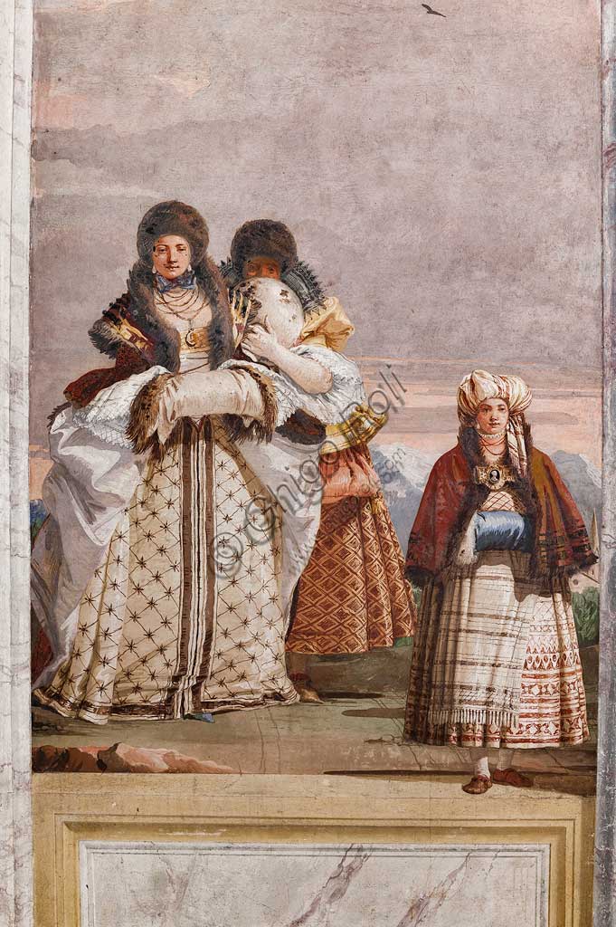 Vicenza, Villa Valmarana ai Nani, Foresteria, Stanza delle finte architetture gotiche: "Passeggiata invernale"; affresco di Giandomenico Tiepolo, 1757.