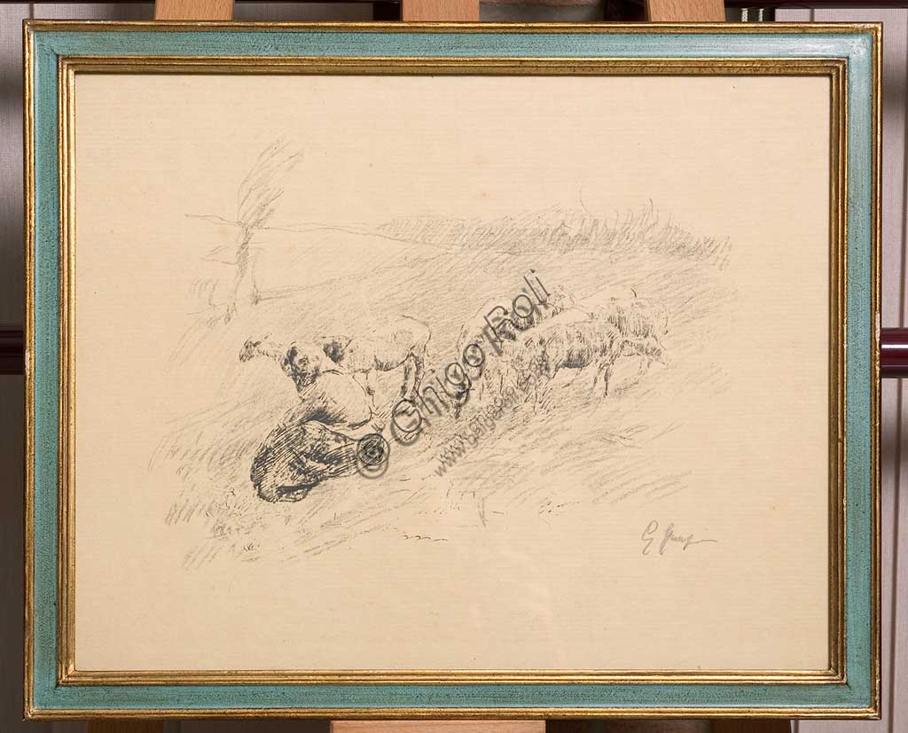   Assicoop - Unipol Collection: Giuseppe Graziosi (1879-1942), "Grazing Sheep", litograph on paper.