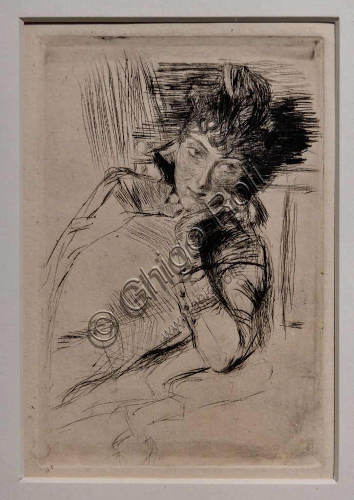 “Pensierosa”, di Giovanni Boldini, 1902-5, puntasecca su carta.