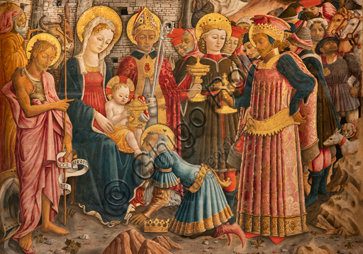 Perugia, Galleria Nazionale dell'Umbria: Adorazione dei Magi, di Benedetto Bonfigli,1466, dipinto su tavola. Particolare. 