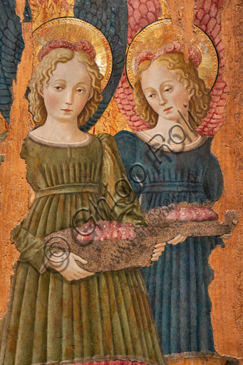 Perugia, Galleria Nazionale dell'Umbria: Angeli che offrono rose, di Benedetto Bonfigli,1466, dipinto su tavola. Particolare. 