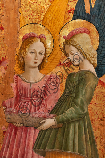 Perugia, Galleria Nazionale dell'Umbria: Angeli che offrono rose, di Benedetto Bonfigli,1466, dipinto su tavola. Particolare. 