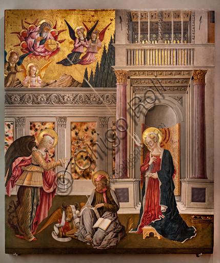  Perugia, National Gallery of Umbria: Annunciation of the Notaries, by Benedetto Bonfigli,1450-3, tempera on panel.