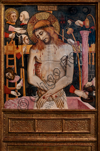 Perugia, Galleria Nazionale dell'Umbria: "Arma Christi( Cristo morto e simboli della Passione), di ambito di Mariano d'Antonio, 1440 - 50, tempera su tavola. 