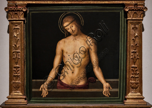 Perugia, Galleria Nazionale dell'Umbria: Cristo in pietà, cimasa della Pala dei Decemviri, 1495, di Pietro di Cristoforo Vannucci, conosciuto come il Perugino. Tempera su tavola. 