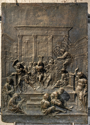  Perugia, National Gallery of Umbria: Flagellation, Francesco di Giorgio Martini, embossed bronze, bronze bas-relief 1480-5.