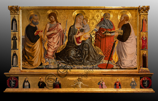  Perugia, National Gallery of Umbria: "Madonna of Humility among Saints Peter, John the Baptist, Jerome and Paul ", by Benozzo di Lese, detto Benozzo Gozzoli, 1456, tempera on panel.