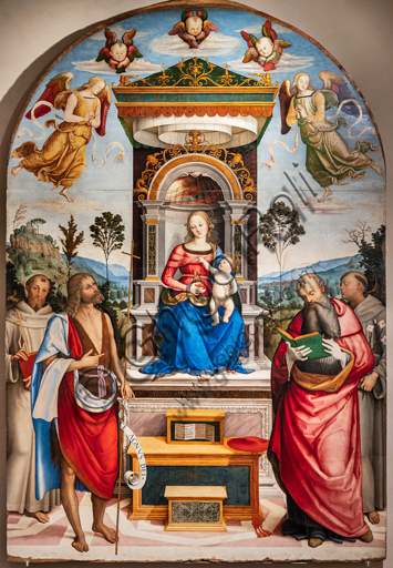  Perugia, National Gallery of Umbria: Pala (Altarpiece) of St. Jerome, by Giovan Battista Caporali, 1510 - 15, tempera on panel.