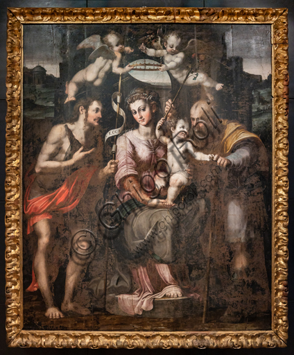  Perugia, National Gallery of Umbria: Holy Family and St. John the Baptist,  by Raffaellino di Michelangelo, known as Raffaellino del Colle, 1560, oil painting on panel.