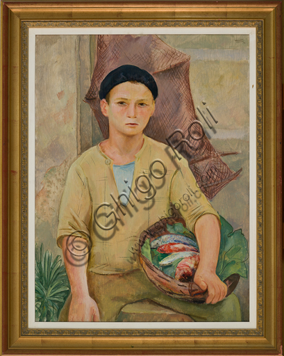Mario Vellani Marchi (1895 - 1979): "Pescatore buranello";  (olio su compensato, 80 x 60 cm).