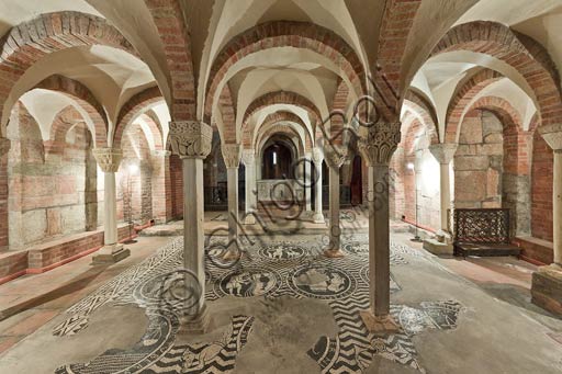 Piacenza, S. Savino Basilica: crypt with floor mosaic dedicated to the signs of Zodiac (XII century).