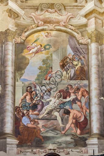 Piacenza, ex Chiesa di San Vincenzo, Sala dei Teatini: martirio di San Lorenzo; affreschi del XVIII secolo.