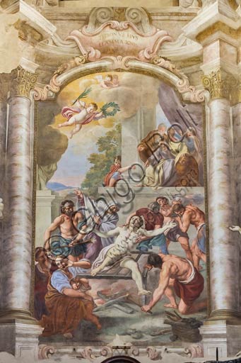 Piacenza, former S.Vincent Church, the Teatini Room: martyrdom of St. Lowrence; the XVIII century frescoes.