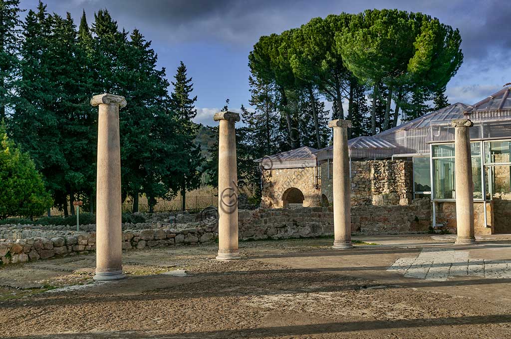 Piazza Armerina, Roman Villa of Casale: view of columns of the villa, which was probably an imperial urban palace. Today it is a UNESCO World Heritage Site.