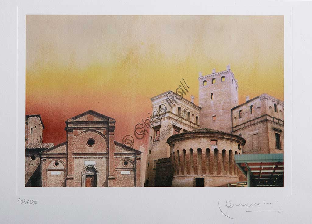 Assicoop - Unipol Collection:  Erio Carnevali (1949 - ), "Square in Carpi", print.