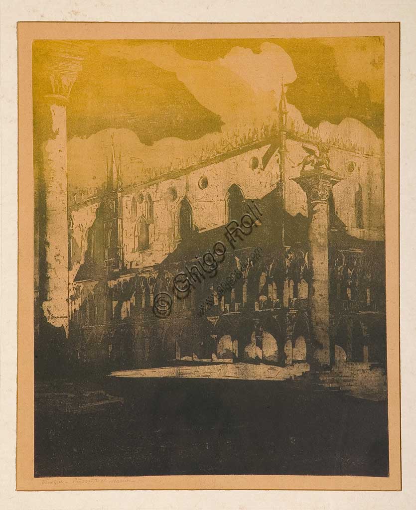   Assicoop - Unipol Collection: Ubaldo Magnavacca (1885-1957), "Piazzetta St. Mark",  etching and aquatint on paper, plate.